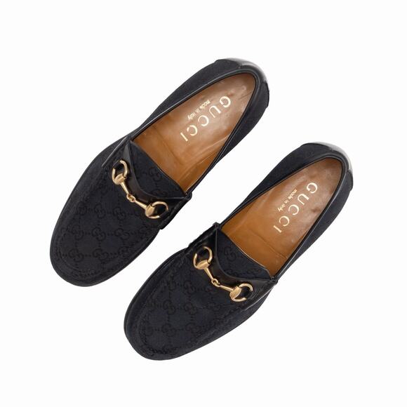 VTG GUCCI Tom Ford Era Black Canvas Monogram Horsebit Loafers EU 41 US 8 D